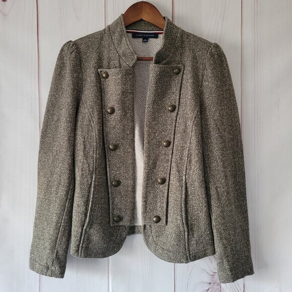 Tommy Hilfiger Tweed Open Front Cardigan Military Jacket, Women’s M, Olive Green - Picture 1 of 9
